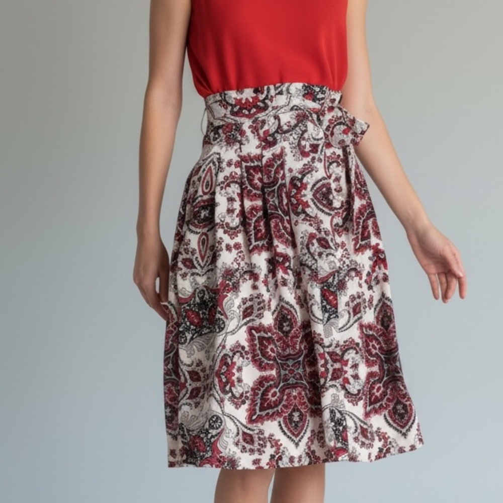 Anthropologie FRNCH Red Paisley Midi Skirt NWT
